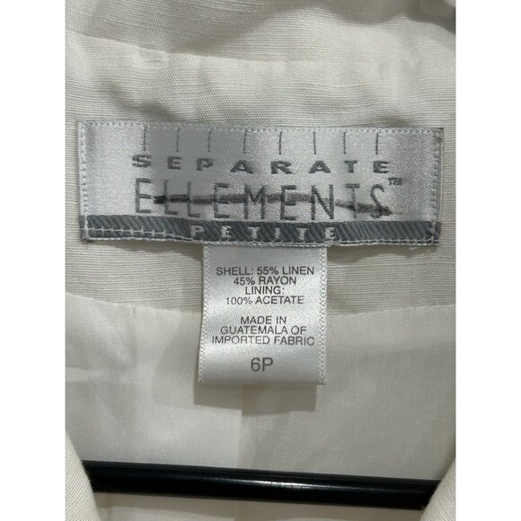 Separate Elements Cream Linen Blend Blazer Jacket Button Front Long Sleeve Sz 6P - Picture 5 of 9